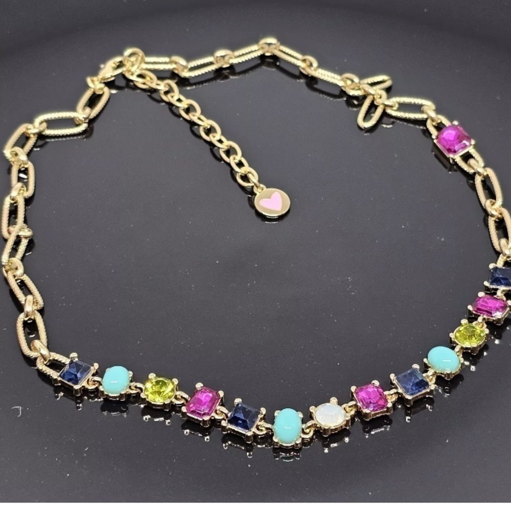 Graziano Signed RJ Multi Colored Lucite Rhinestone Chain Link Necklace FIRM - Picture 10 of 11